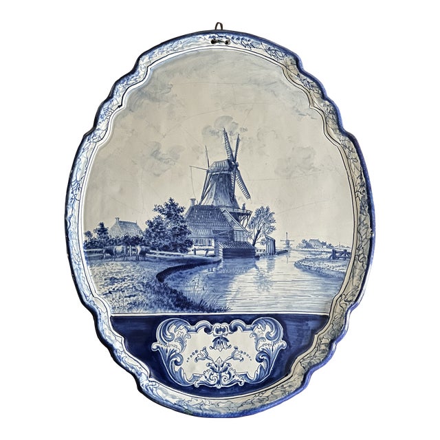 19th Century Dutch Delft Plaque Large Windmill For Sale