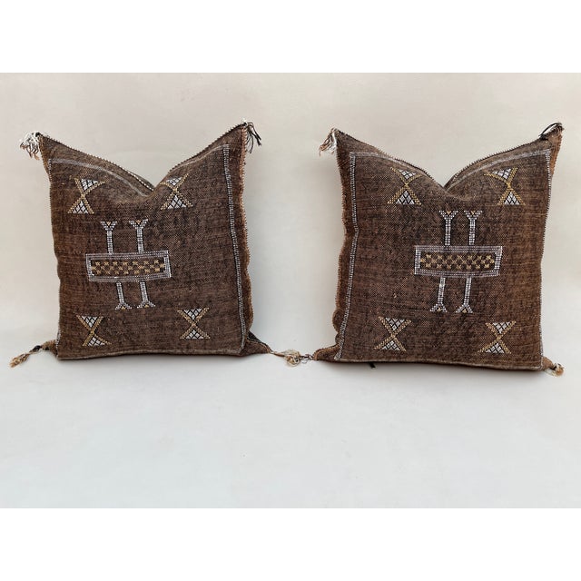 Burnt Umber Cactus Sabra Silk Pillow Cover For Sale - Image 8 of 9