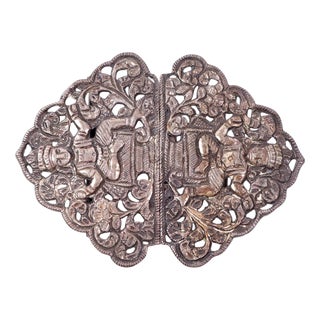 Antique Indian Embossed White Metal Nurses Belt Buckle with Deities, 1930s For Sale