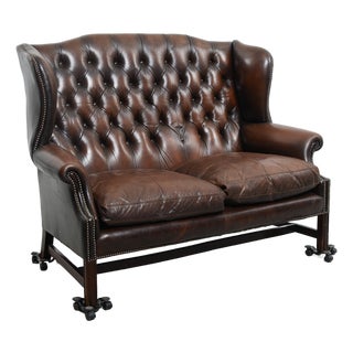 Vintage English-Style Leather Sofa, 1940s For Sale