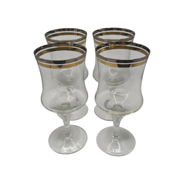 Metal Vintage Krosno Gold and Silver Banded Water Goblets - Set of 4 For Sale - Image 7 of 12