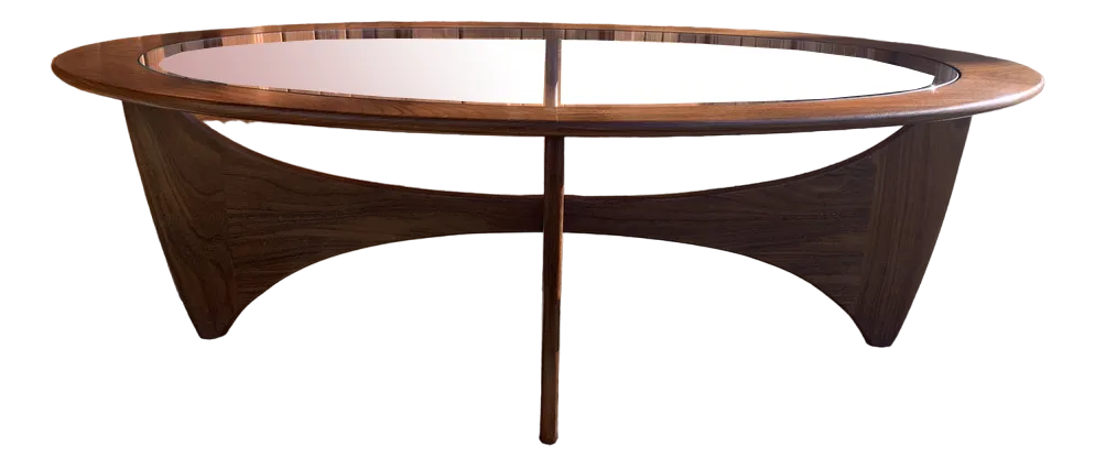 Oval Teak Astro Coffee Table with Glass Top by Victor