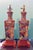 Pair of mid-century hand painted Japanese Kutani vase table lamps on carved wood bases. Dimensions: 6.25"w X 6:25"d X...