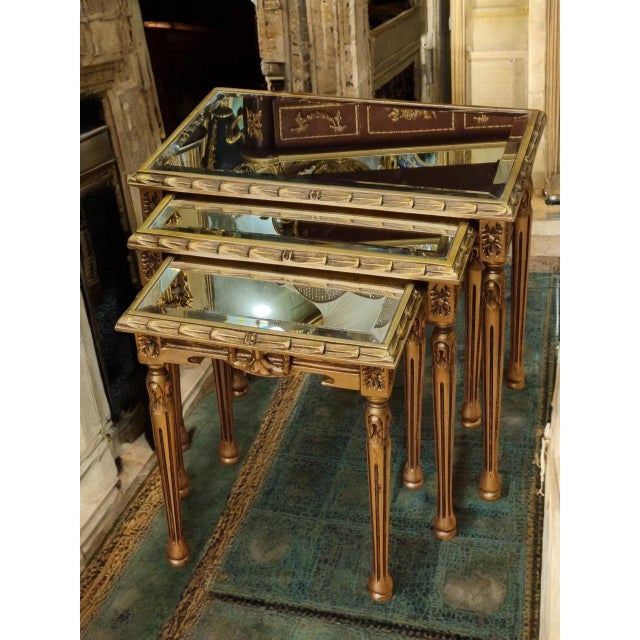 French Vintage French Louis XVI Gilt Nesting Tables with Mirrored Tops set of 3 For Sale - Image 3 of 3