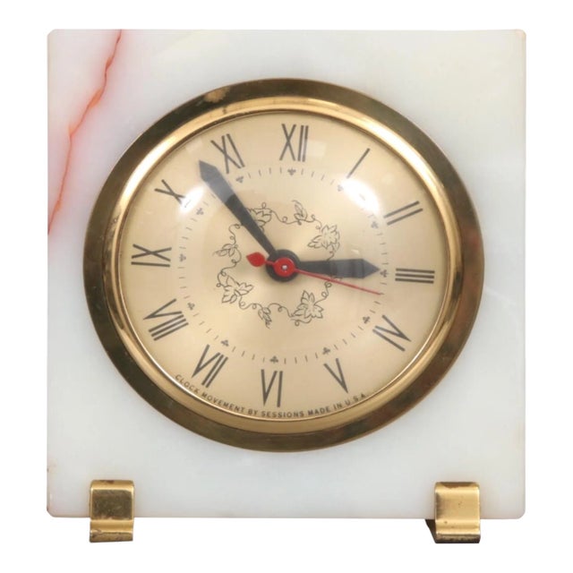 Sessions Mantel Clock in Marble & Brass For Sale
