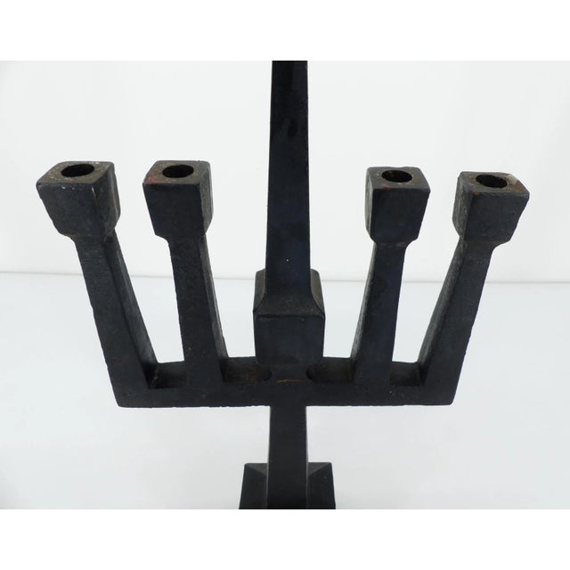 1950s Brutalist Candelabra in Black Forged Steel, 1950s For Sale - Image 5 of 11