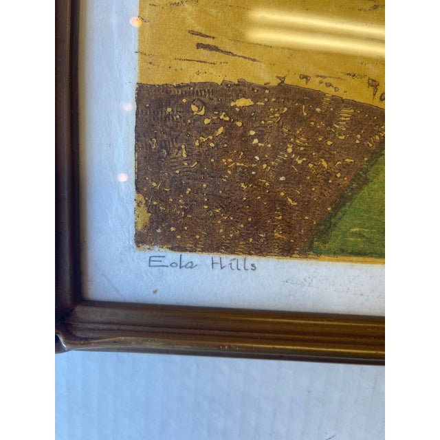 Signed Limited Edition “ Ella Hills” Color Woodblock Print by Egm, 4/10, 1980s Framed Landscape Art. For Sale - Image 9 of 9