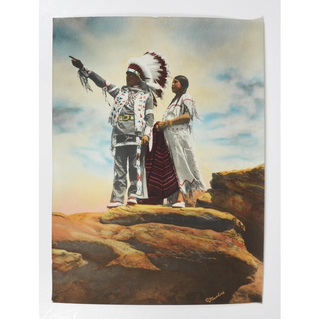Early 20th century colortone advertising photograph of Native Americans by Frasher. Signed lower right corner. Unframed,...