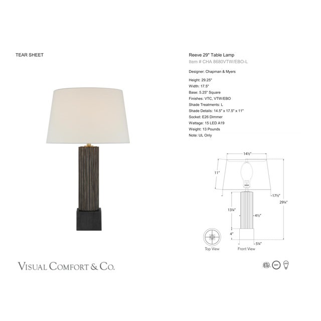 Chapman & Myers by Visual Comfort Signature Reeve 29" Table Lamp in Vintage Walnut and Ebonized Oak with Linen Shade...