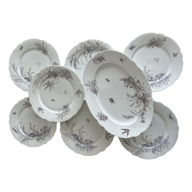 Porcelain Plates and Platter by Ch Pillivuyt & Cie, 1890s, Set of 8 For Sale