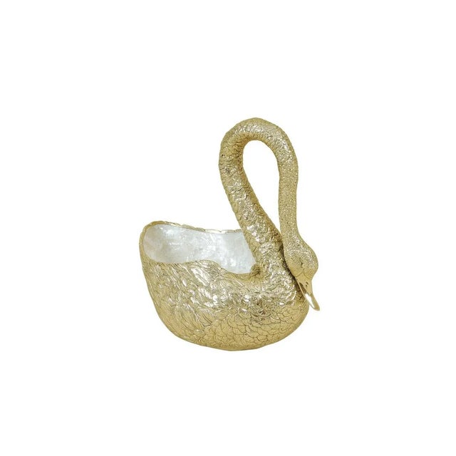 Polished Finished Cast Brass Swan with Troca Shell Inlay