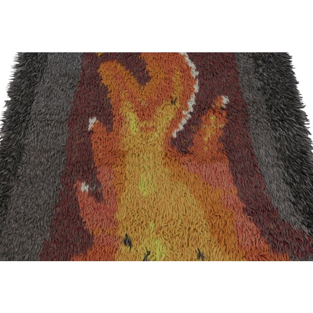 Rug & Kilim Vintage Swedish Rya Rug, Gray With Scandinavian Flame Pictorial - Rug & Kilim For Sale - Image 4 of 7