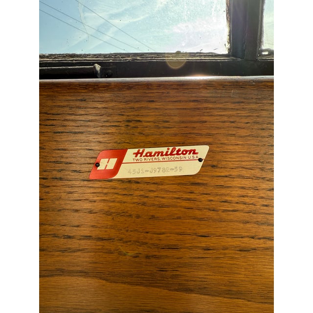 Brown Rare Antique Hamilton Manufacturing Co. Drafting Desk With Matching File Cabinet For Sale - Image 8 of 12