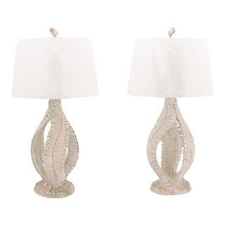Pair of 1960s Period Palm Beach Plaster Lamps For Sale