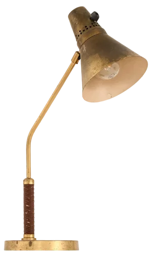 Desk / Table Lamp in Brass and Leather, 1950s