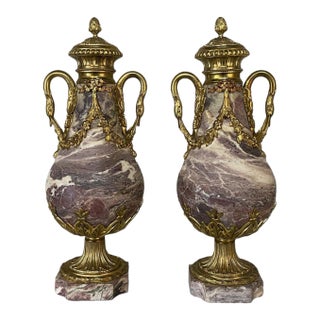Pair 19th Century French Louis XVI Marble & Bronze d'Or Cassolettes For Sale