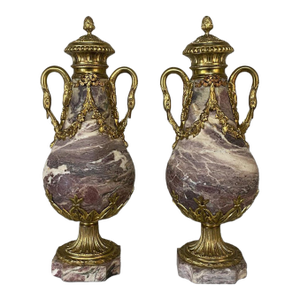 Pair 19th Century French Louis XVI Marble & Bronze d'Or Cassolettes