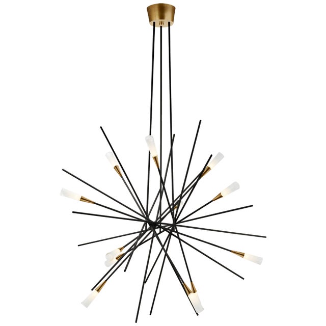 Chapman & Myers for Visual Comfort Signature Stellar Large Chandelier in Matte Black & Antique Brass with Frosted Acrylic For Sale