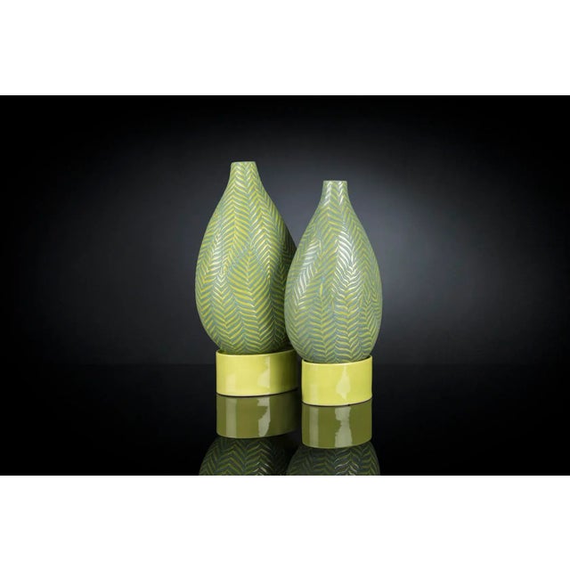 Ceramic Fern Bottle with Small Base in Gress Green from VGnewtrend For Sale - Image 7 of 8