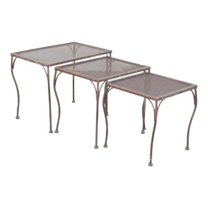 Vintage Mid Century Wrought Iron Set Garden Nesting Tables - Set of 3