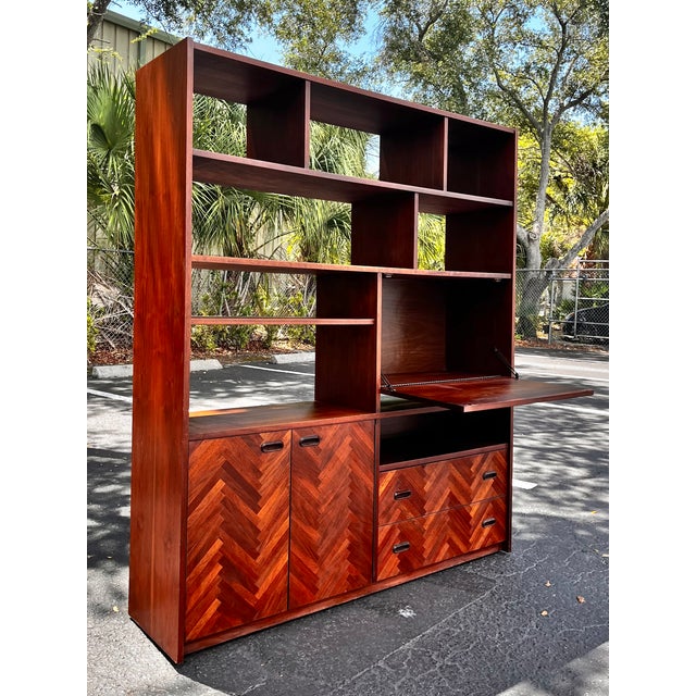 Mid Century Danish Modern Herringbone Room Divider or Dry Bar For Sale - Image 4 of 18