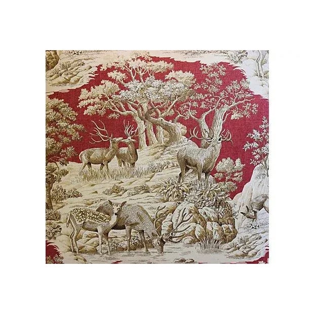 25" Custom Tailored Woodland Toile Deer & Velvet Feather/Down Pillows, Pair For Sale - Image 4 of 10