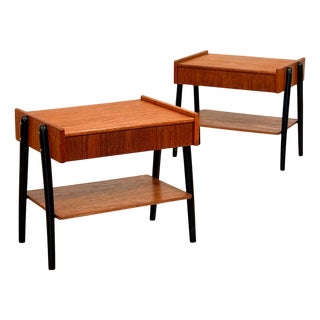 Bedside Tables in Teak by Ab Carlström & Co., 1950s, Set of 2 For Sale