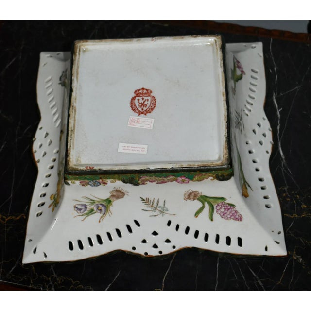 Vintage English Export Hand Painted Floral Design Ceramic Bowl W/Brass Stand For Sale - Image 12 of 12