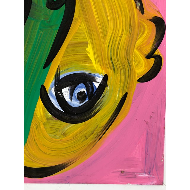 Vintage Abstract Signed Expressionist Portrait Painting by