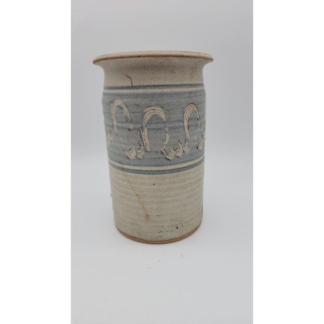 Ceramic Vintage Studio Pottery Tall Vase with Scraffito For Sale - Image 7 of 12