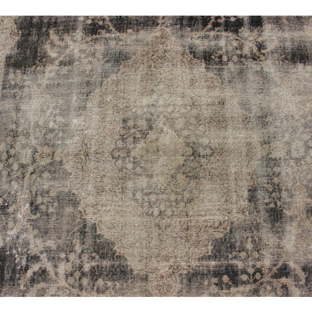 Distressed Turkish Rug With Floral Design in Taupe, Dark Gray Tan & Charcoal For Sale - Image 9 of 13