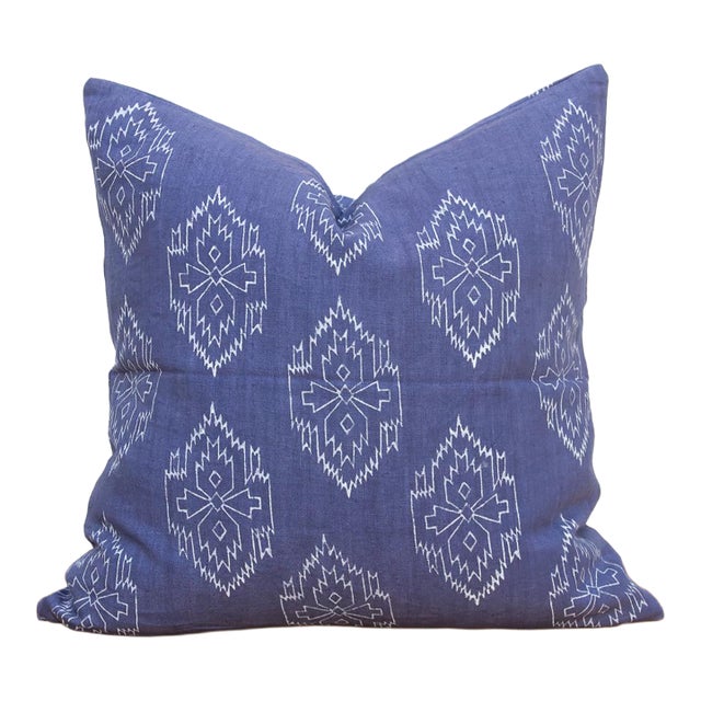 Indigo Jaipur Blockprint Linen Pillow Cover For Sale