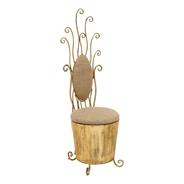 Italian Mid-Century Gilt Wrought Iron Vanity Chair For Sale