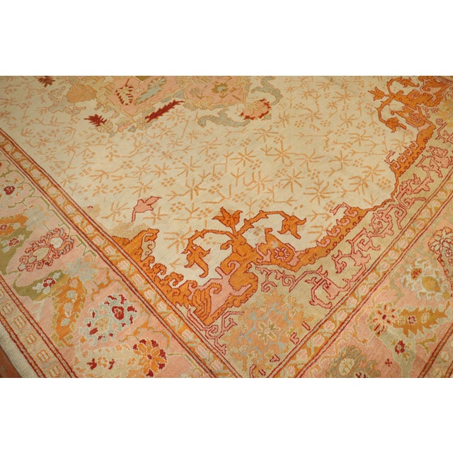 Zabihi Collection Ivory Antique Large Oushak Rug - 11'8" x 15'6" For Sale - Image 4 of 12