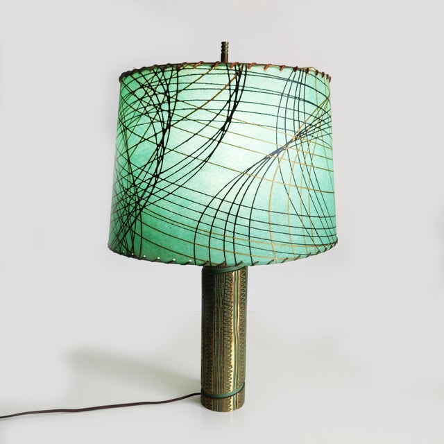 Brass Mid 20th Century Mid Century Modern Brass Table Lamp With Original Shade For Sale - Image 8 of 12