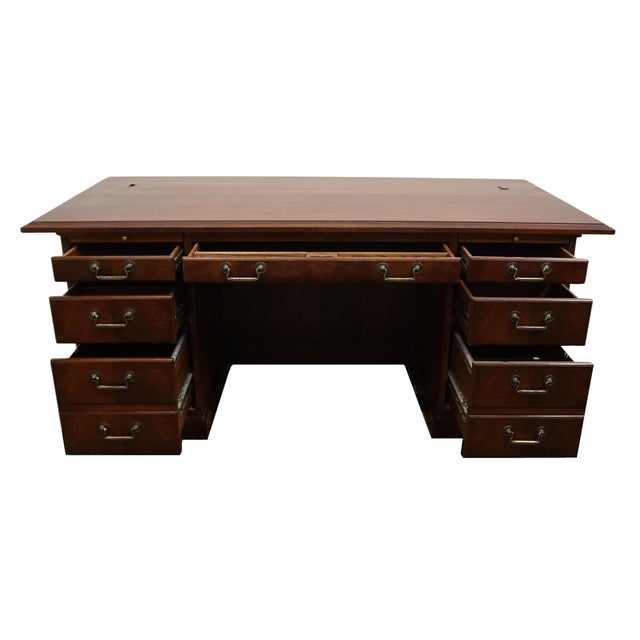 Wood Late 20th Century Kimball Furniture Solid Cherry Traditional Style 72" Executive Office Desk For Sale - Image 7 of 13