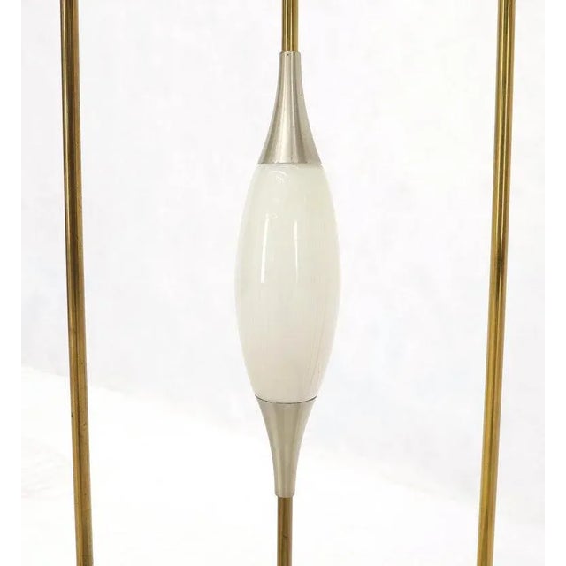 Mid-Century Modern brass and etched glass shades large (five feet tall 20" in diameter) bird cage shape floor or table...