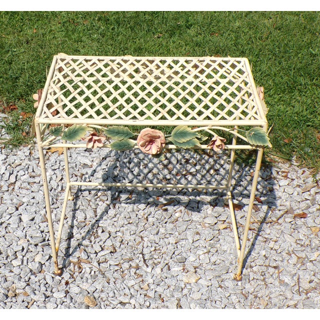 Vintage Tole Metal Wrought Iron Patio Side End Table Garden Plant Stand For Sale In Boston - Image 6 of 14