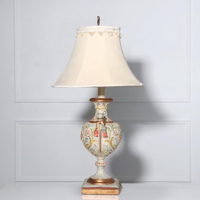 Venetian Carved Polychrome & Giltwood Tasseled Urn Lamp For Sale - Image 4 of 10