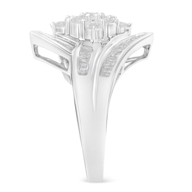 Early 21st Century 10K White Gold Diamond Bypass Cluster Ring (1 Cttw, I-J Color, I2-I3 Clarity) - Size 8 For Sale - Image 5 of 7