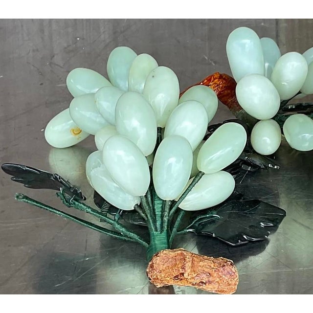 Vintage Carved Green Stone Grape Cluster Sculptures - A Pair For Sale - Image 4 of 13