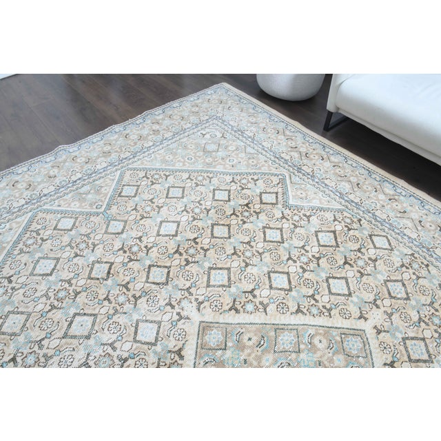 1970s Vintage Persian Handmade Wool Cotton Beige Area Rug For Sale In San Francisco - Image 6 of 11