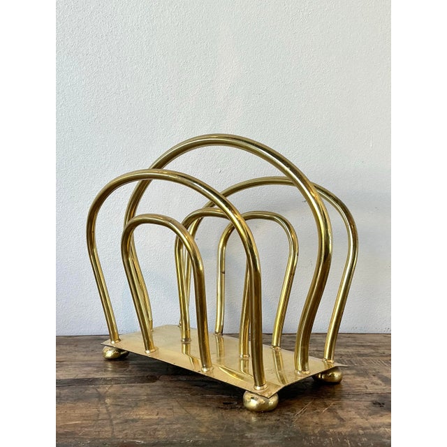 Metal Vintage Brass Newspaper Rack After Dorothy Draper For Sale - Image 7 of 12