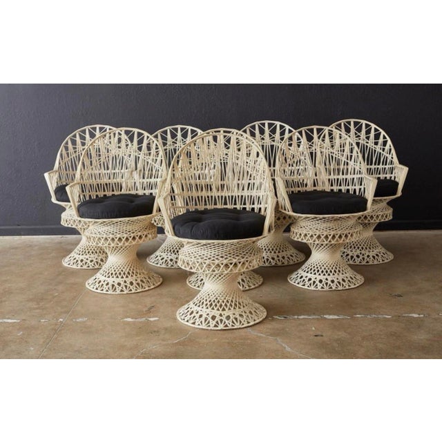 Off-white Set of 8 Russell Woodard Spun Fiberglass Swivel Armchairs — Hollywood Regency — Mid-20th Century — Fully Restored For Sale - Image 8 of 10