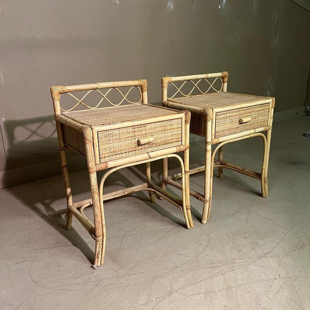 Bamboo and Cane Bedside Cabinets with Drawers, Set of 2 For Sale - Image 4 of 10