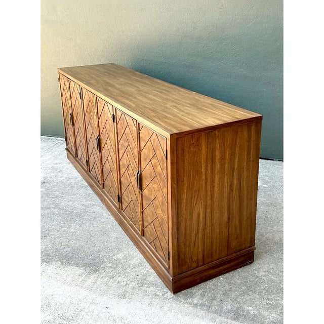American Vintage American of Martinsville Chevron Wood Credenza For Sale - Image 3 of 13