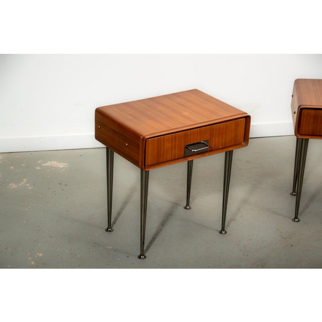 Italian Nightstands in Teak with Brass Details. 1970s, Set of 2 For Sale - Image 6 of 12