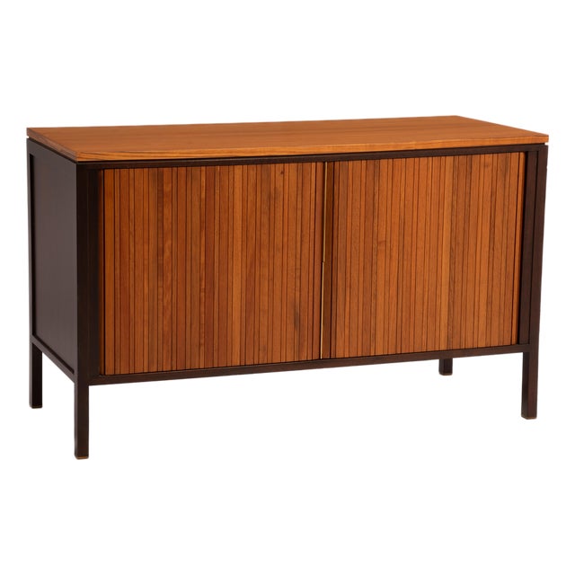 Edward Wormley Dunbar Tambour Door Mahogany Walnut Brass Credenza Cabinet Mid Century Modern For Sale