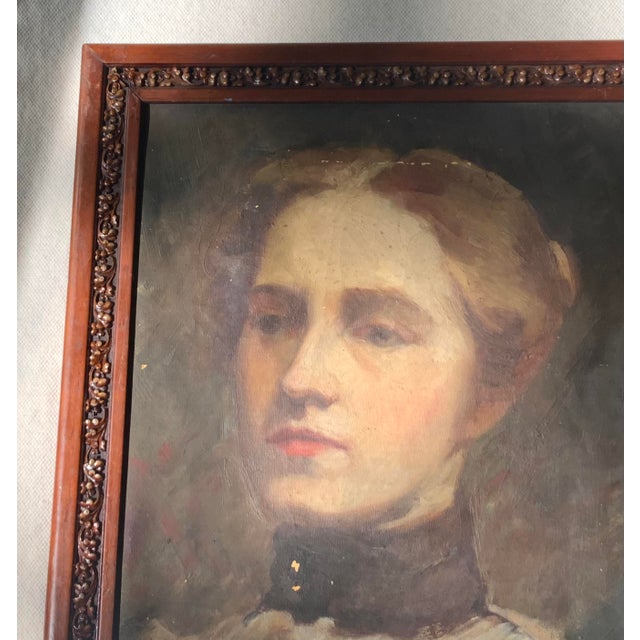 Antique Edgar Cowan American Oil Portrait of a Young Woman - Framed For Sale - Image 10 of 18