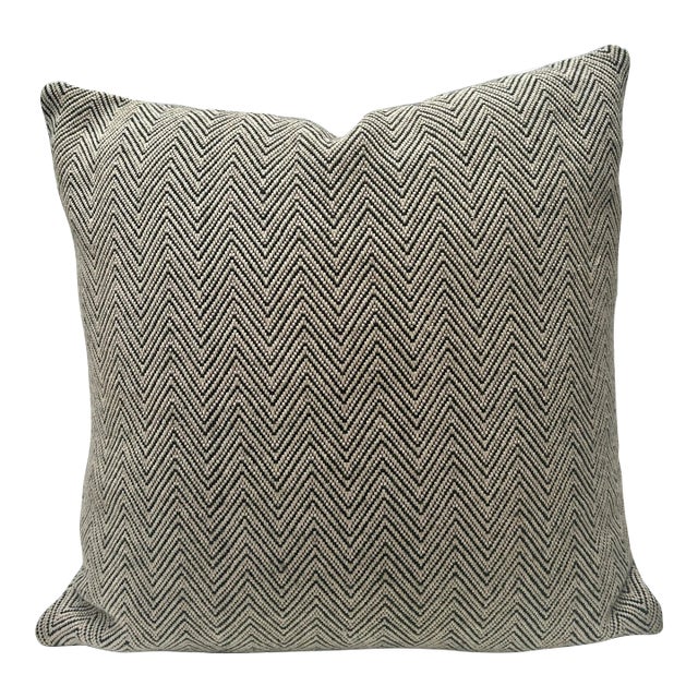 Restoration Hardware Black and Beige Chevron Pattern Decorative Pillow For Sale